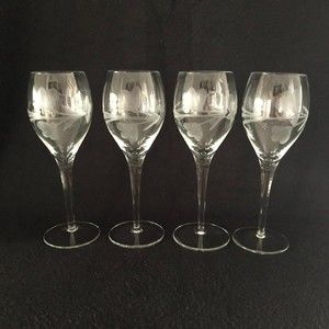 Vintage Crystal Wine Glasses  Etched  Floral 4 Stems 7 1/4" 4oz